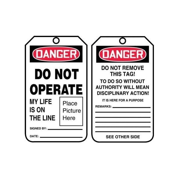 Accuform Safety Tags, DANGER DO NOT OPERATE MY LIFE IS ON THE LINE, 5.75in x 3.25in, RP-Plastic, 5PK MDT016PTM - main